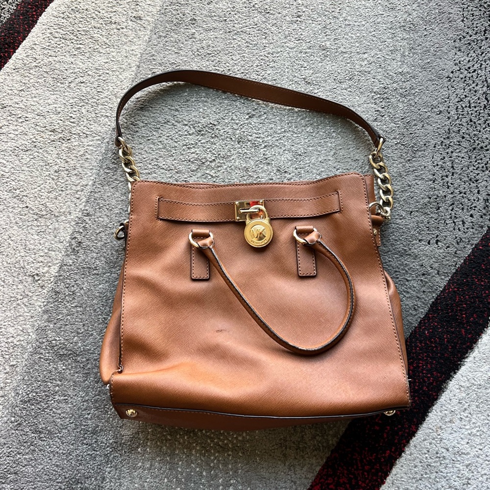 Michael Kors Tan Hamilton Large Saffiano Leather Handbag
